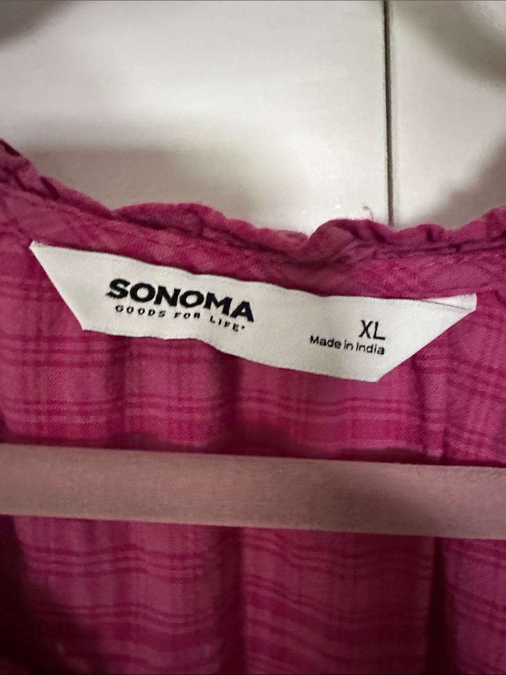 Sonoma Fuchsia Plaid Tiered Short Sleeve Dress - Picture 7 of 9